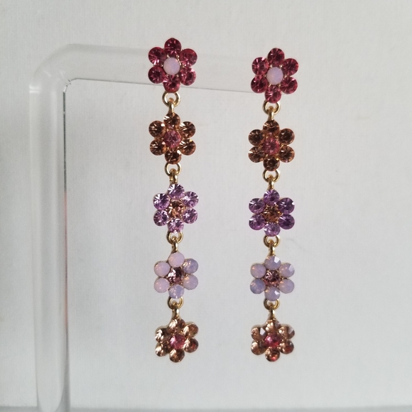 Rhinestone Flower Earrings - Picture 3 of 6